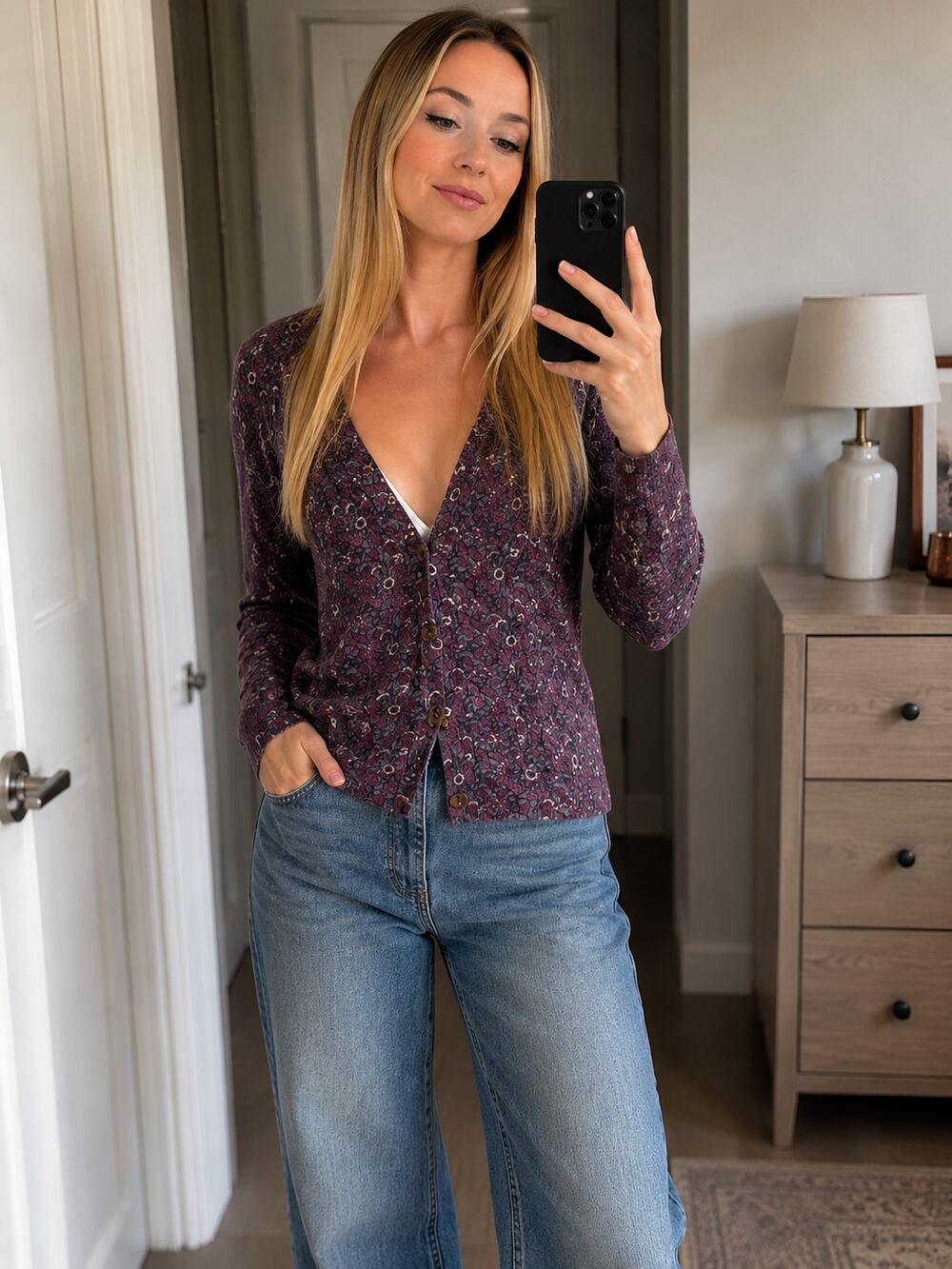 Marc by Marc Jacobs Purple Floral Cardigan Sweater Womens XS Preppy Cottage Core